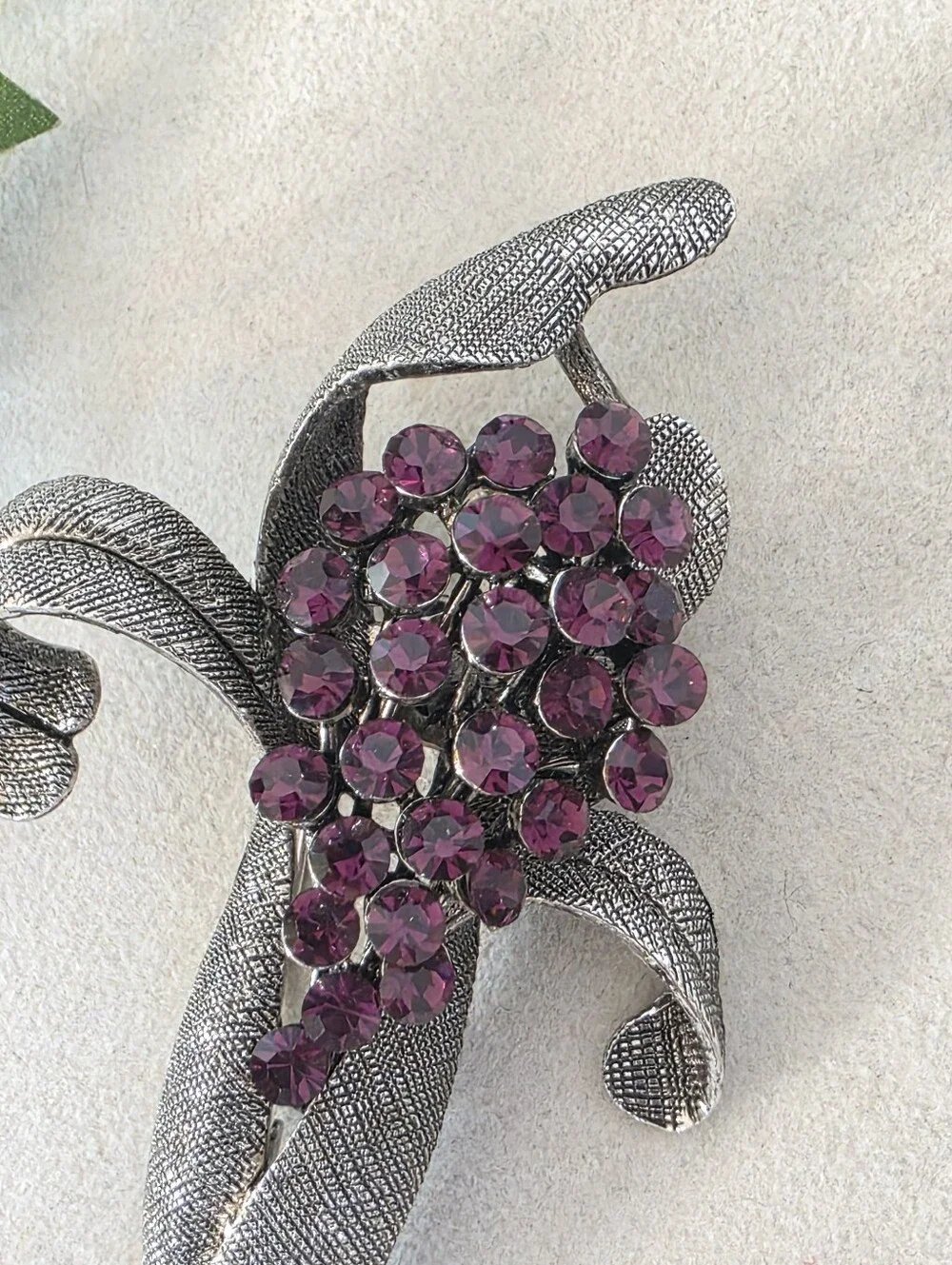 Vintage Purple Rhinestone Floral Bouquet Brooch Antiqued Silver Tone Pin